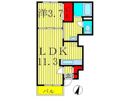 アマリージュII(1LDK/1階)の間取り写真