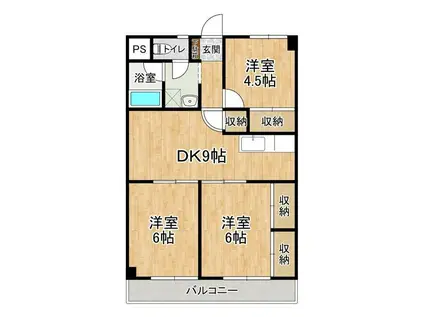 ヴィラエスポワール赤塚(3DK/2階)の間取り写真