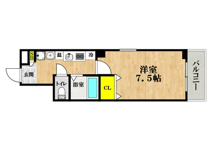 フラットワン天神橋(1K/3階)の間取り写真