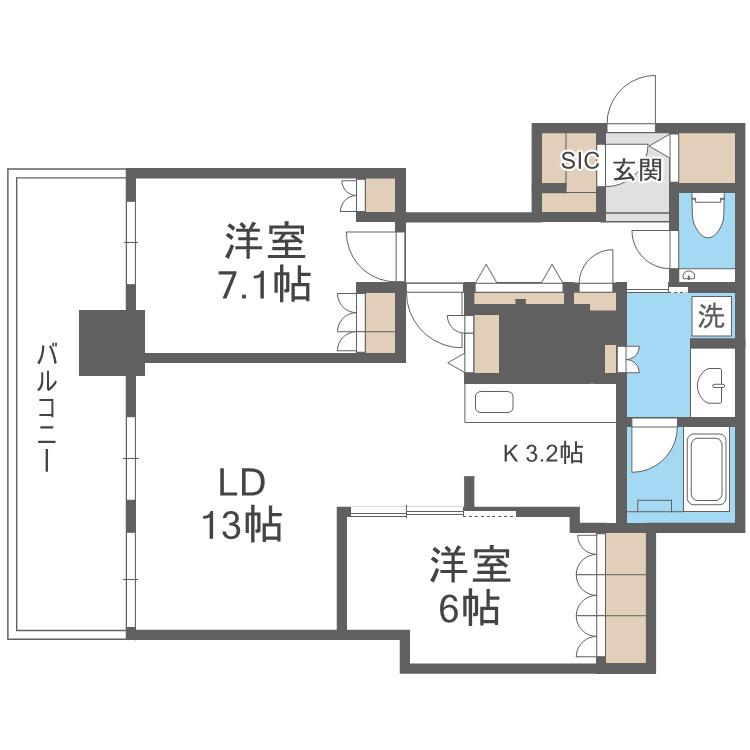 ザ・札幌タワーズ イーストタワー(2LDK/16階)の間取り写真