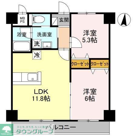 南越谷しののめ(2LDK/3階)の間取り写真