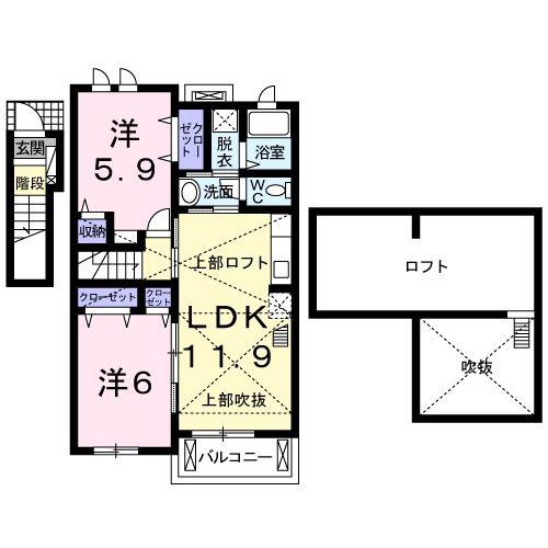 ロマニーヒロノII(2LDK/2階)の間取り写真