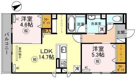 D-ROOM上ノ丸(2LDK/2階)の間取り写真