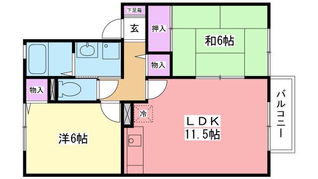 アルカディアA棟(2LDK/2階)の間取り写真
