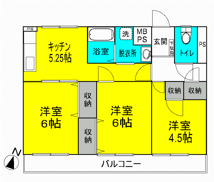 クレスト峯山A棟(3K/1階)の間取り写真