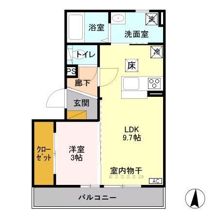 ロータス金沢(1LDK/1階)の間取り写真