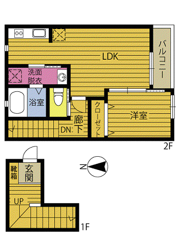 アテレーゼONE上田の湯A(1LDK/2階)の間取り写真