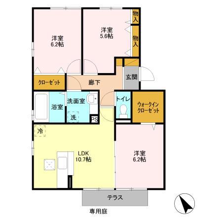 アスティル(3LDK/1階)の間取り写真