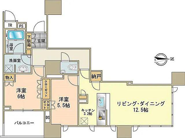 ドゥ・トゥールE棟(2LDK/8階)の間取り写真