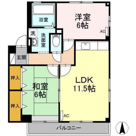 レインボーガーデンD棟(2LDK/3階)の間取り写真