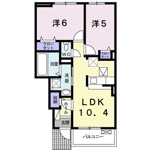 シンフォニー土器(2LDK/1階)の間取り写真