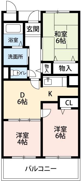 クリスタルウッズ(3DK/3階)の間取り写真
