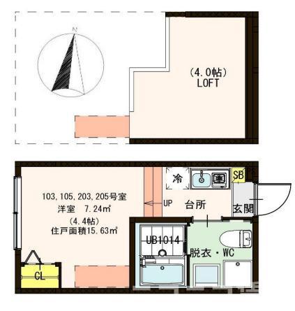 ハーモニーテラス青井II(ワンルーム/2階)の間取り写真