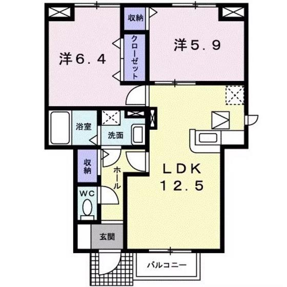ウエストヴィレッジ(2LDK/1階)の間取り写真