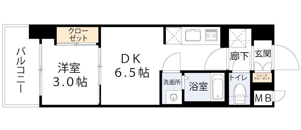 D.CLAREST玉造(1DK/7階)の間取り写真