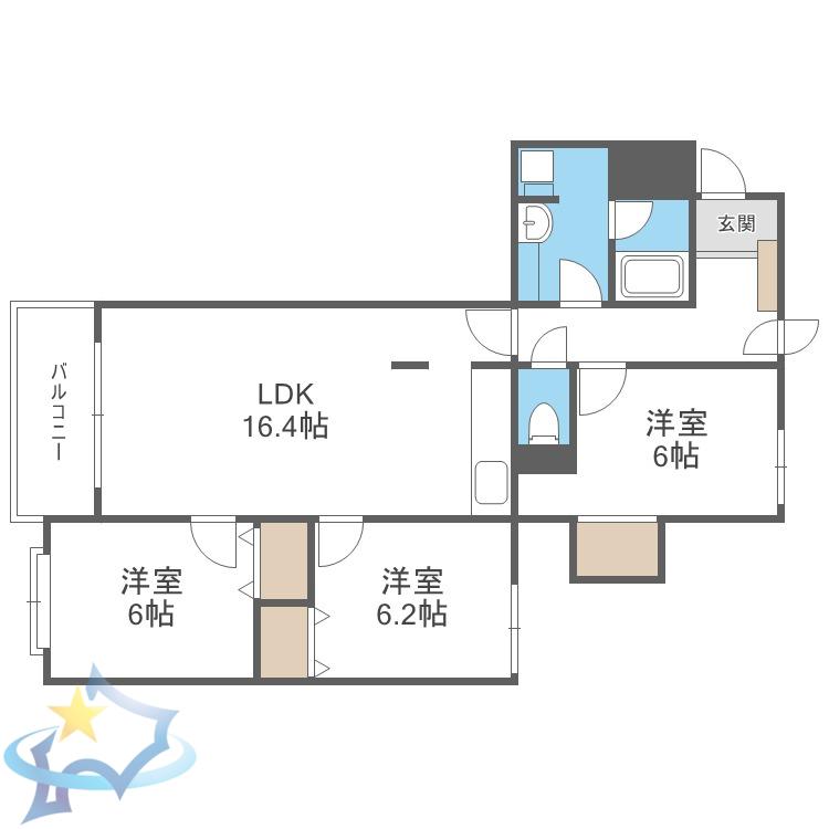 グレイス北円山旭堂第11(3LDK/5階)の間取り写真