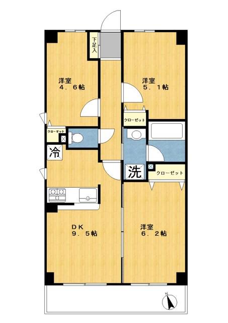 メゾンアコール鷺沼(3DK/1階)の間取り写真