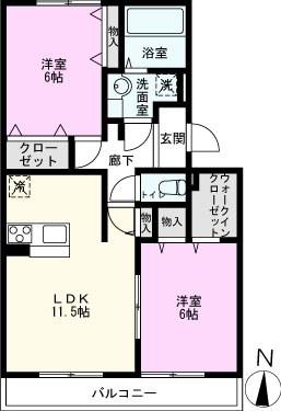 スカイハイツ春日部南II(2LDK/1階)の間取り写真