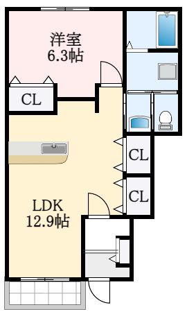 かのんI(1LDK/1階)の間取り写真