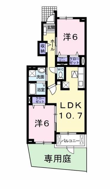 プライムガーデン(2LDK/1階)の間取り写真