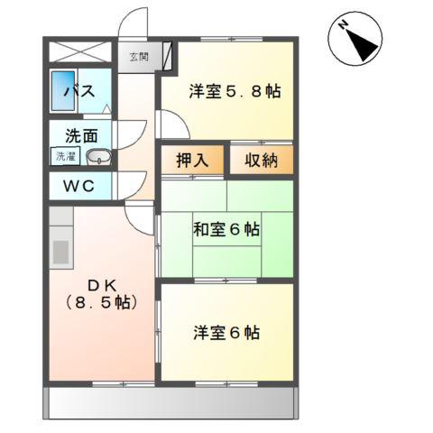 エルハイム宇頭(3DK/1階)の間取り写真