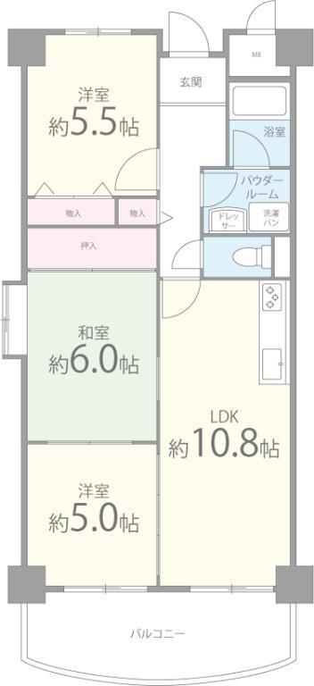 シェモア鶴見緑地(3LDK/5階)の間取り写真