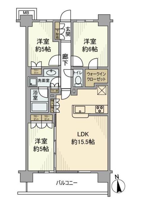 ローレルコート府中白糸台(3LDK/6階)の間取り写真