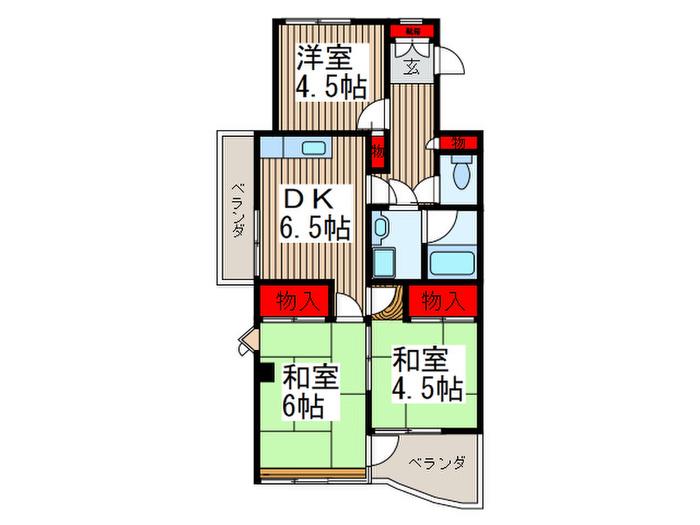 ウィンパレス狭山(3DK/4階)の間取り写真