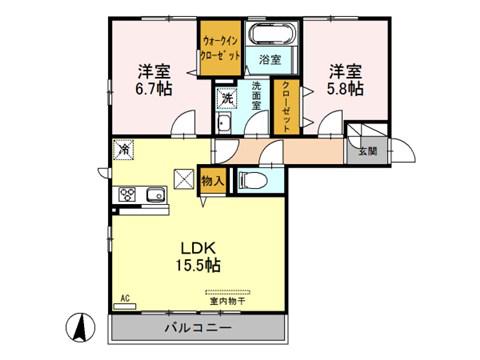 ブリリアントコート(2LDK/2階)の間取り写真