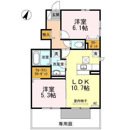 セジュール田村西A棟(2LDK/1階)の間取り写真