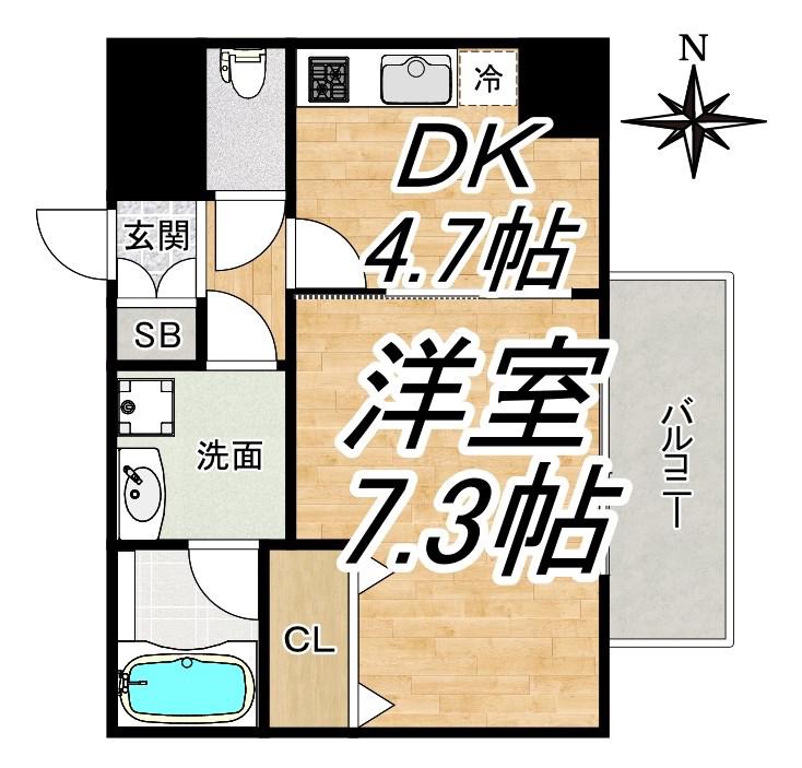 ソルレヴェンテ梅田(1DK/4階)の間取り写真