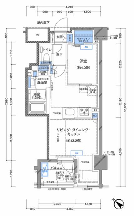 ラティエラ横濱大通公園(1LDK/2階)の間取り写真