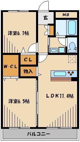 カーサソレアード(2LDK/2階)の間取り写真
