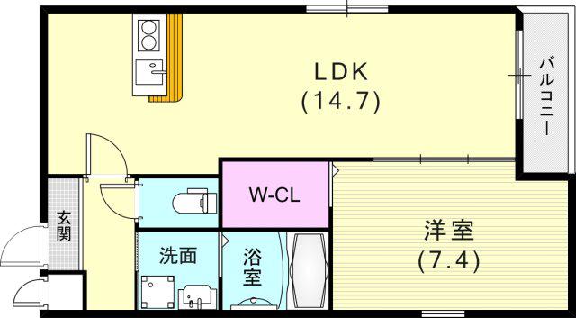 フジパレス神戸新明町(1LDK/1階)の間取り写真