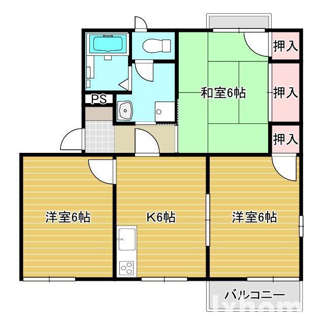 タウニー北春日丘A棟(3DK/1階)の間取り写真