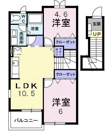 プロスペラーレ・ローザ(2LDK/2階)の間取り写真