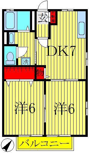 ヴェルドミールB(2DK/2階)の間取り写真