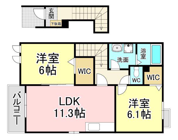 セレーノ洞海(2LDK/2階)の間取り写真
