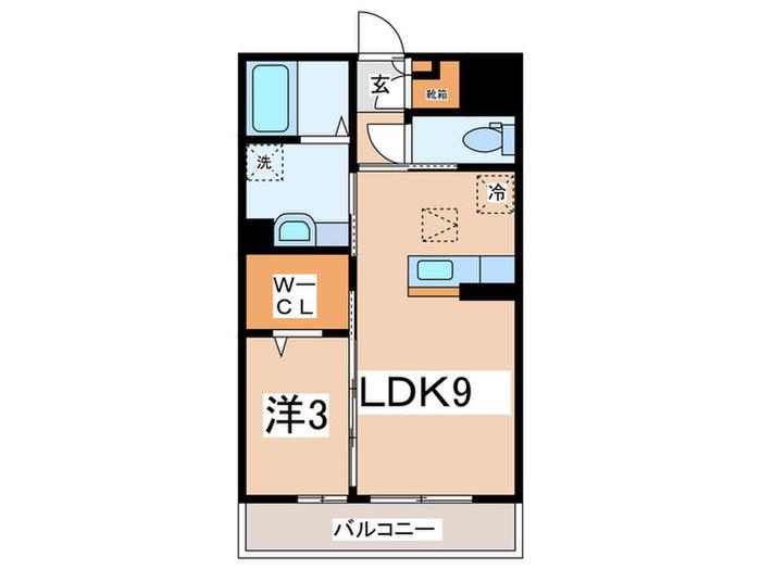 オークスアレイ矢部ウエストコート(1LDK/1階)の間取り写真