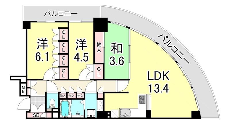 フェスタ立花南館イースト(3LDK/24階)の間取り写真