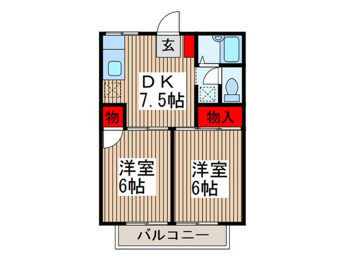 アルファーハイツ(2DK/2階)の間取り写真