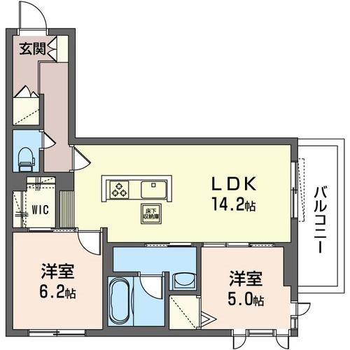 ラ グリシーヌII(2LDK/1階)の間取り写真