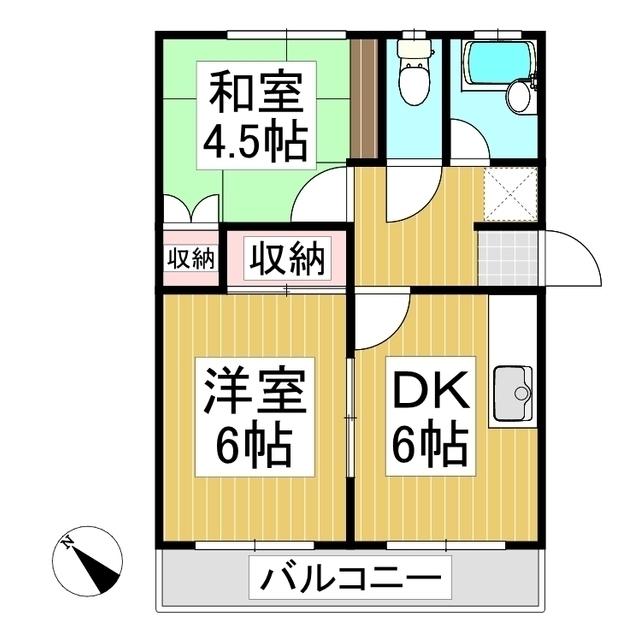 ライブタウンウエスト(2DK/1階)の間取り写真