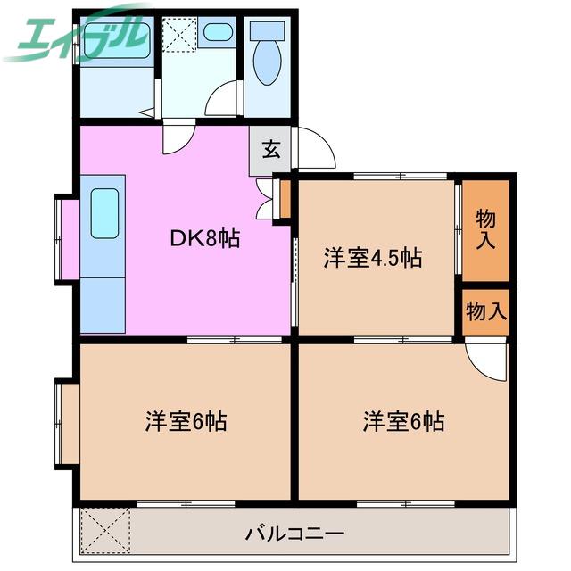 ノーブル山内 C棟(3DK/1階)の間取り写真