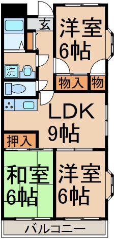 ブルースカイシモ(3DK/3階)の間取り写真