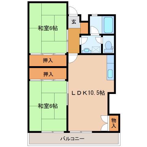 レジデンス紫光(2LDK/2階)の間取り写真