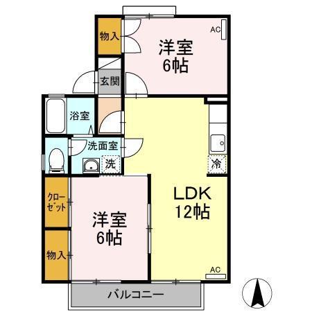 サンタウン鬼無(2LDK/1階)の間取り写真