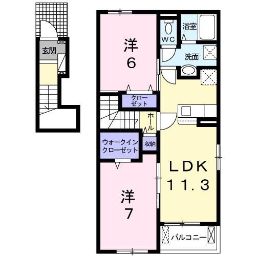 シティハイツプラザ A(2LDK/2階)の間取り写真