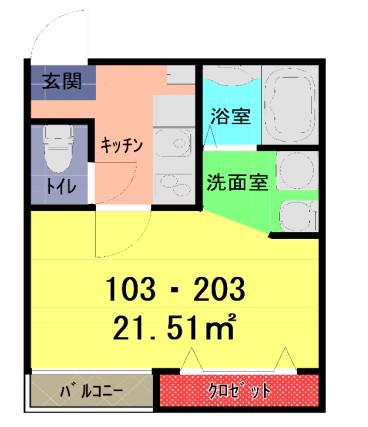 ヴィラート西大宮(1K/1階)の間取り写真