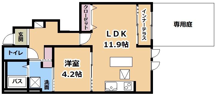 FAMILLE HANEKA C(1LDK/1階)の間取り写真